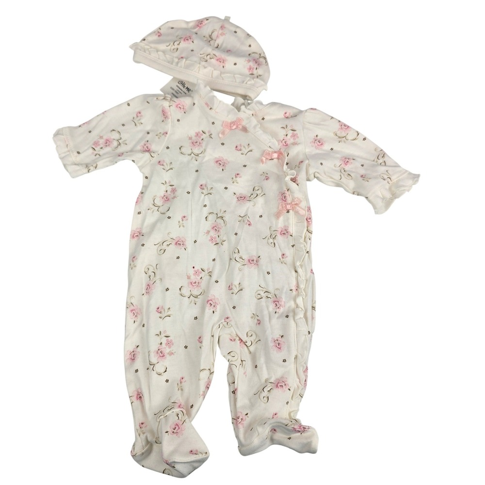Baby Girl Clothes Little Me Preemie Footie Romper Hat Set Floral New Vintage